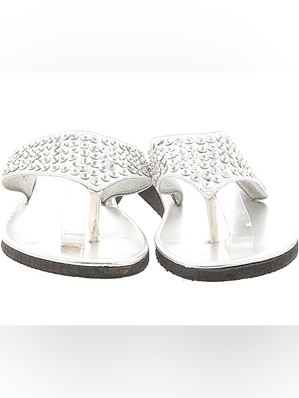 EASY Silver Studded Toe-Post Sandals - TSTRAP THONG FLIP FLOP sequined. 8 - Picture 2 of 4